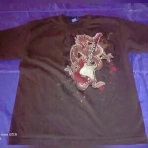 Seattle Cotton boys t-shirt Size m Dragon Guitar graphic Brown Short sleeves